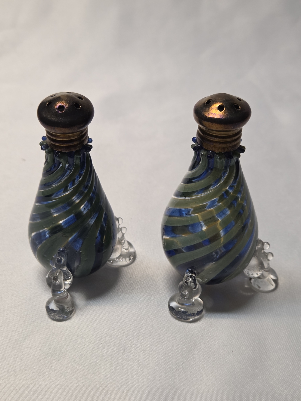 Artisan Blue & Green Swirl Glass Salt and Pepper Shakers